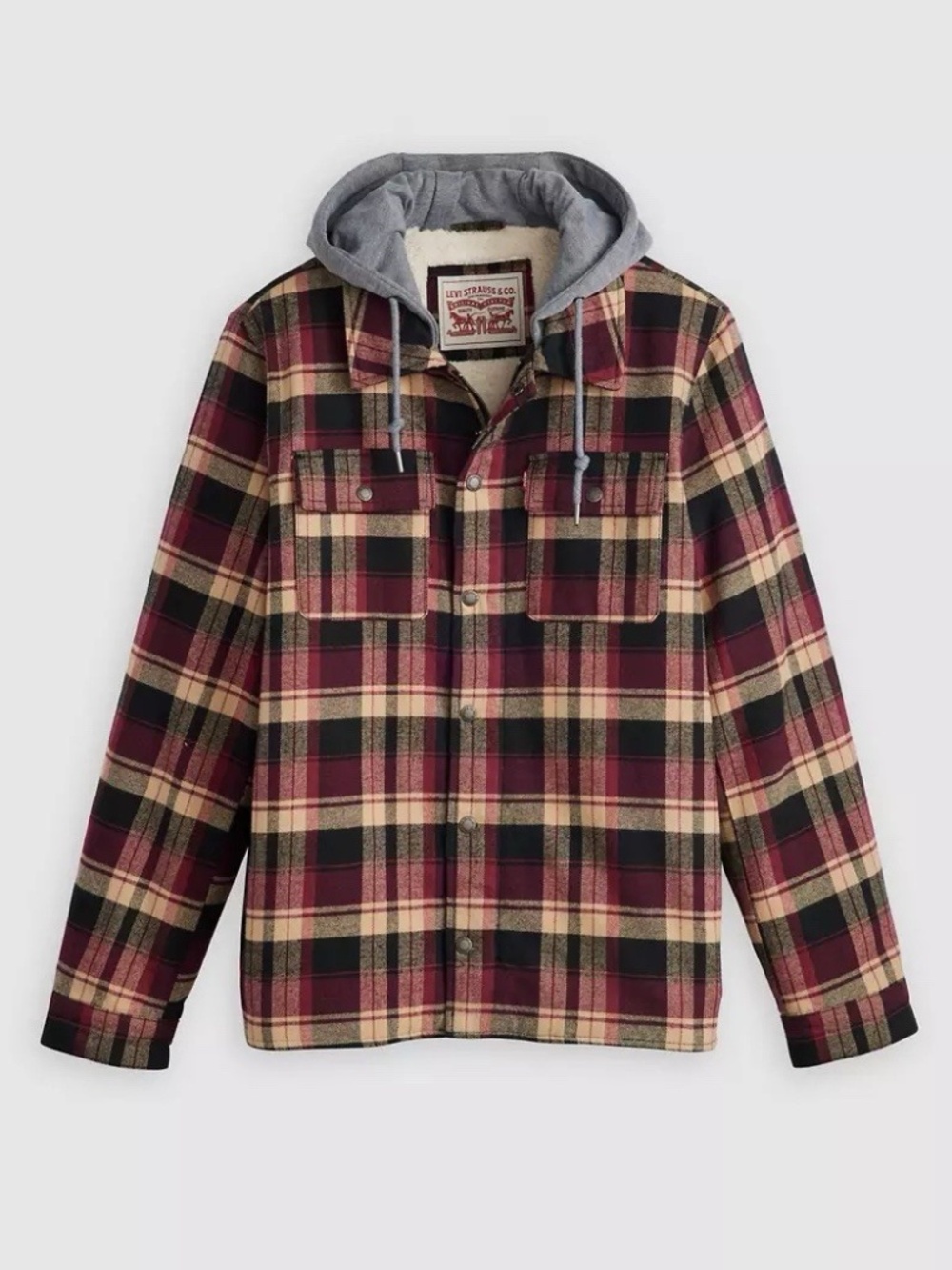 Levi’s Cotton Plaid Sherpa Lined Shacket Men Large Black Plaid Multi-Color NEW!!